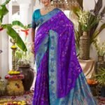 Violet Soft Silk Saree With Blouse Piece