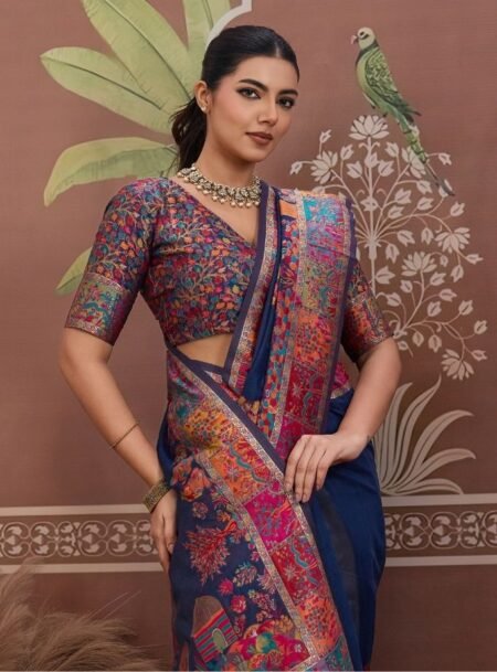 Blue Modal Cotton Pashmina Weaving Saree With Blouse Piece