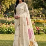 White Linen Cotton Saree With Blouse Piece