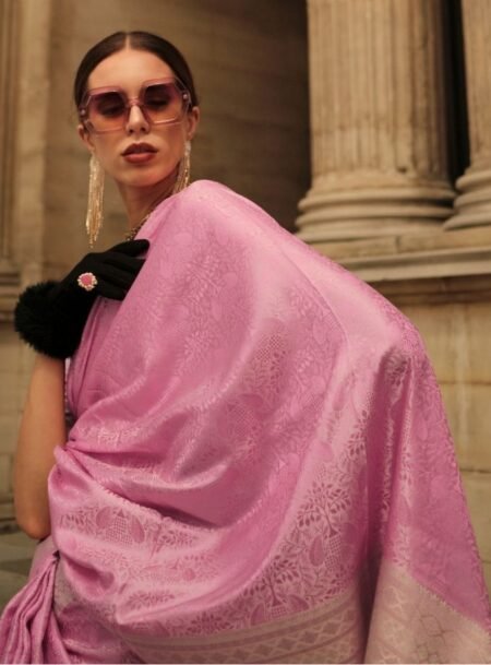 Pink Pure Satine Handloom Weaving Silk Saree With Blouse Piece