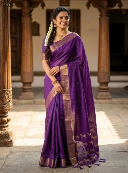 Violet Soft Silk Saree With Blouse Piece