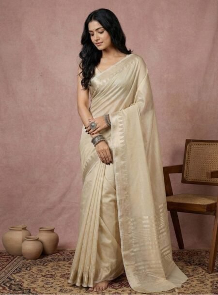 Cream Cotton Saree With Blouse Piece