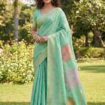 Sea Green Linen Cotton Saree With Blouse Piece