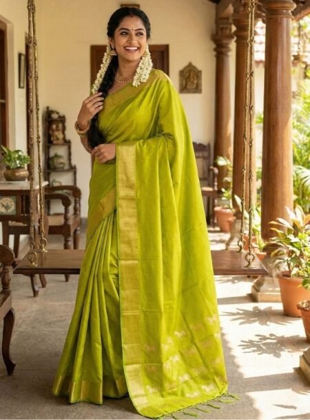 Parrot Green Soft Silk Saree With Blouse Piece