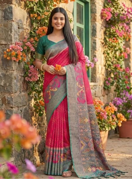 Pink Pochampalli Silk Saree With Blouse Piece